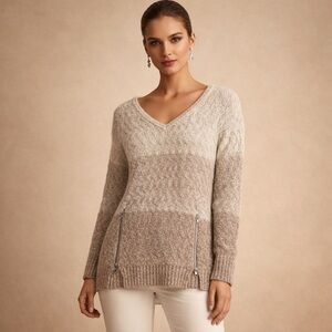 RD Style Beige V-Neck Sweater
